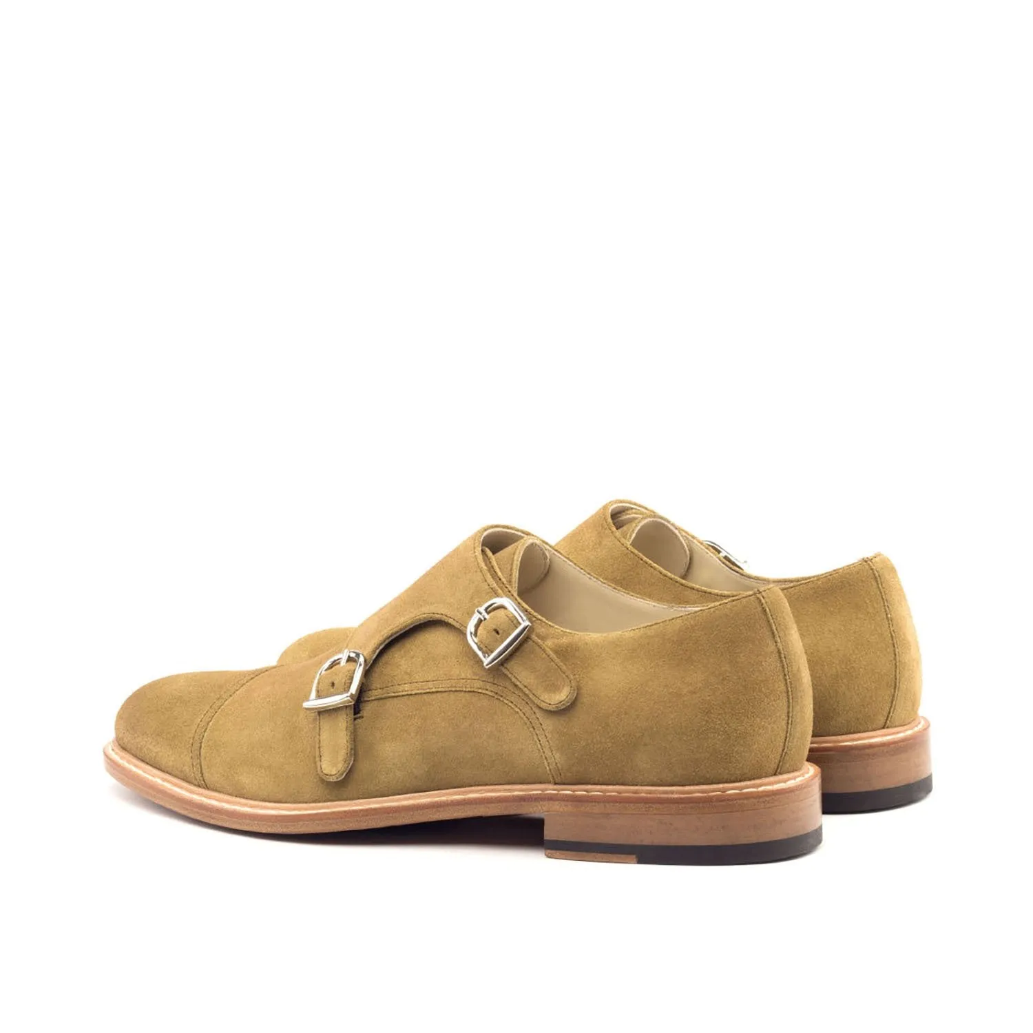 Ambrogio Bespoke Men's Handmade Custom Shoes Camel Suede Leather Monk-Straps Loafers (AMB1505)