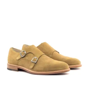 Ambrogio Bespoke Men's Handmade Custom Shoes Camel Suede Leather Monk-Straps Loafers (AMB1505)