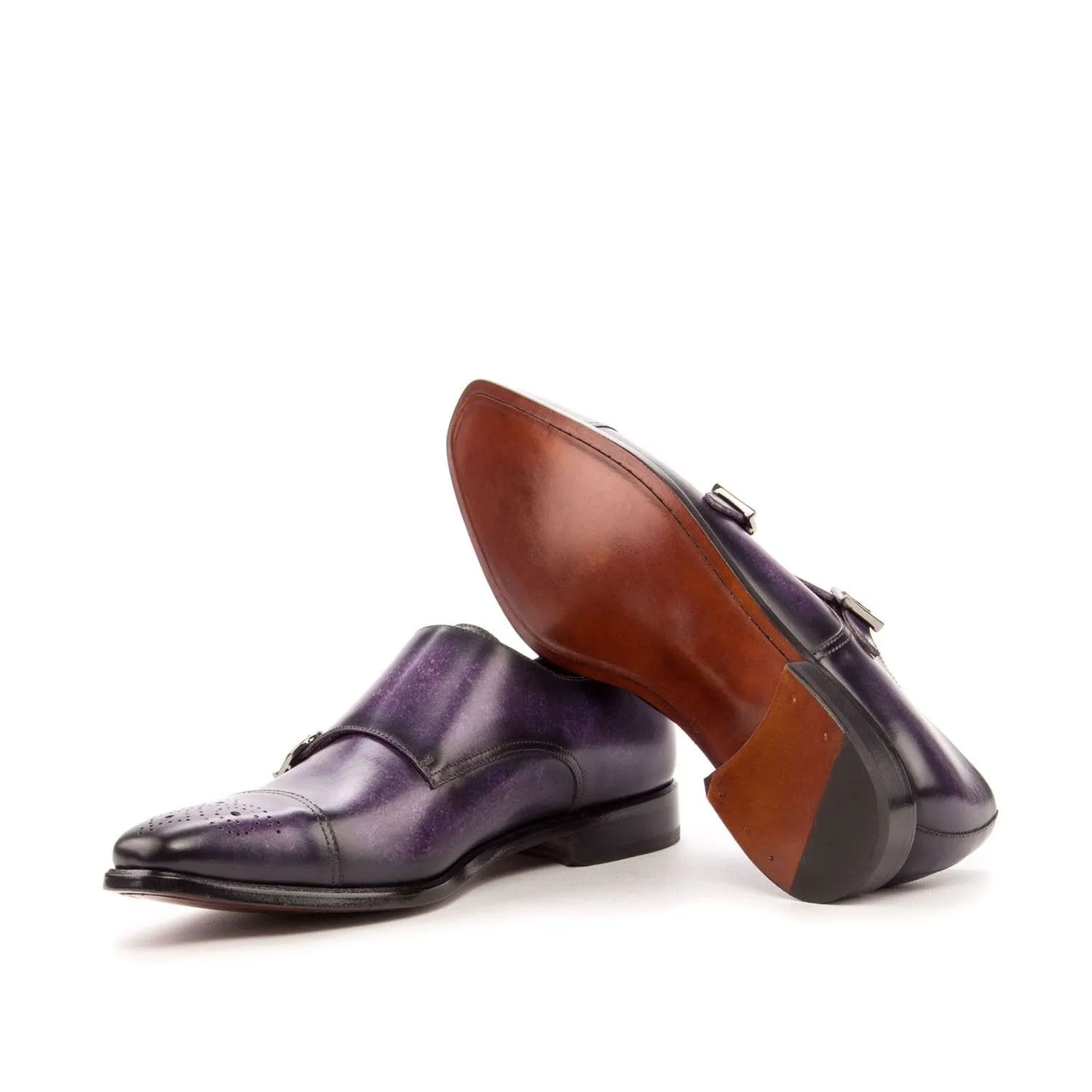 Ambrogio Bespoke Men's Handmade Custom Shoes Purple Patina Leather Monk-Straps Loafers (AMB1407)