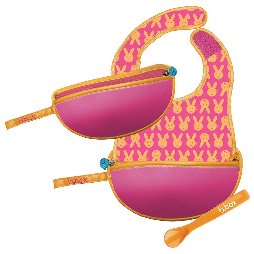 B.Box Travel Bib & Flexible Soft Bite Spoon Set Hip Hop Pink Orange