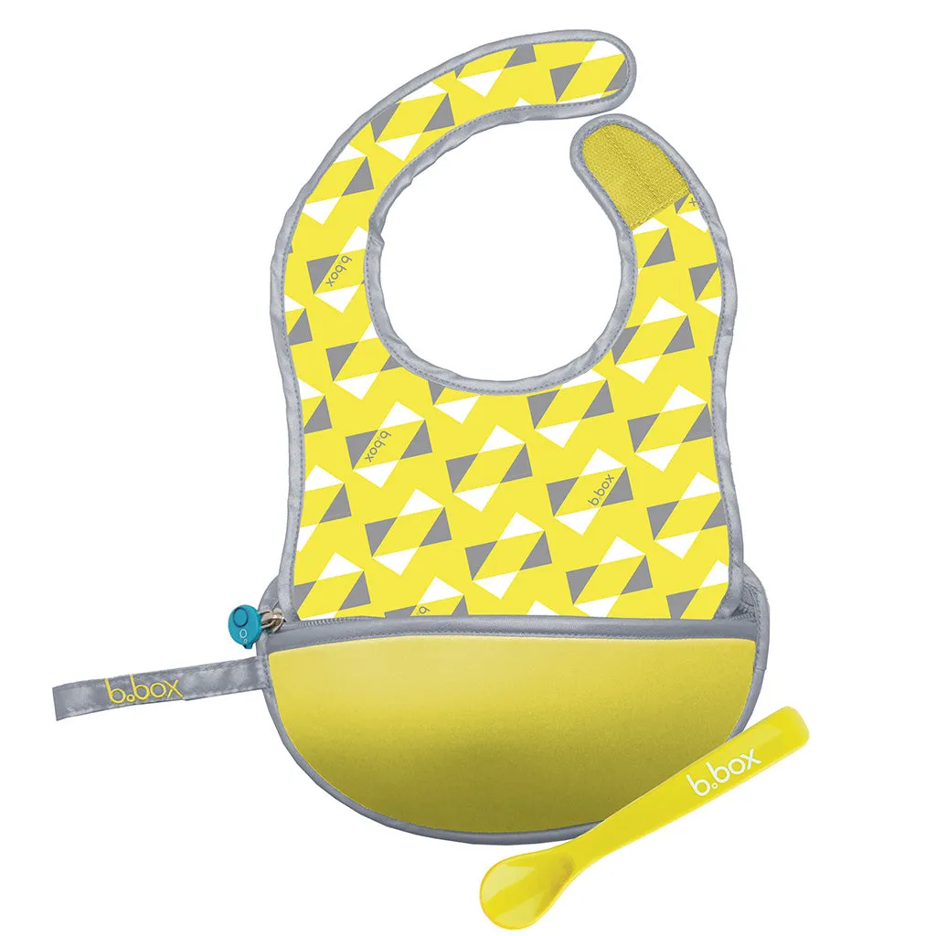 B.Box Travel Bib & Flexible Soft Bite Spoon Set Hip Hop Pink Orange