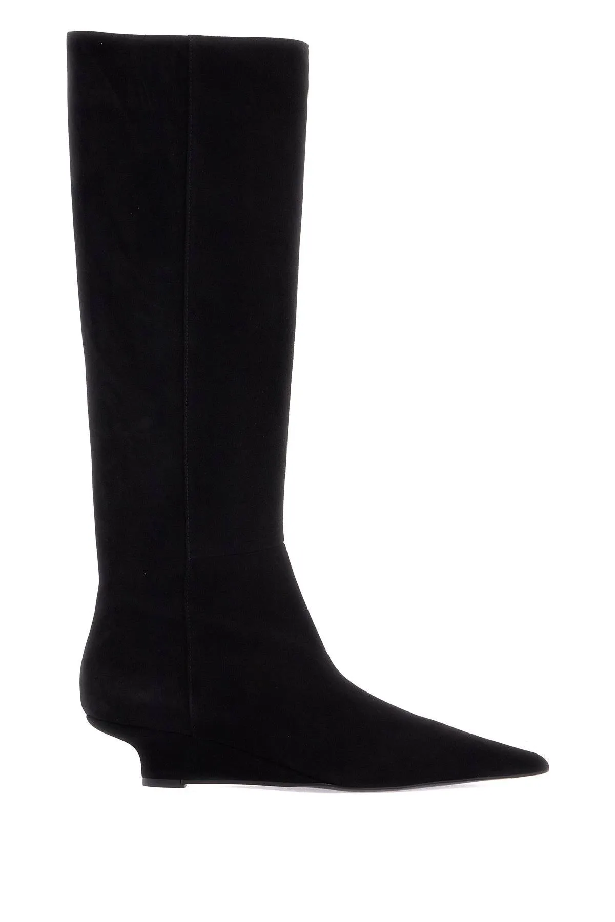 black suede knee-high boots with low heel 251 WAS4671 LE0012 BLACK