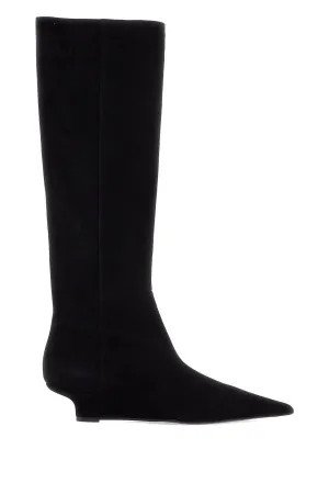 black suede knee-high boots with low heel 251 WAS4671 LE0012 BLACK