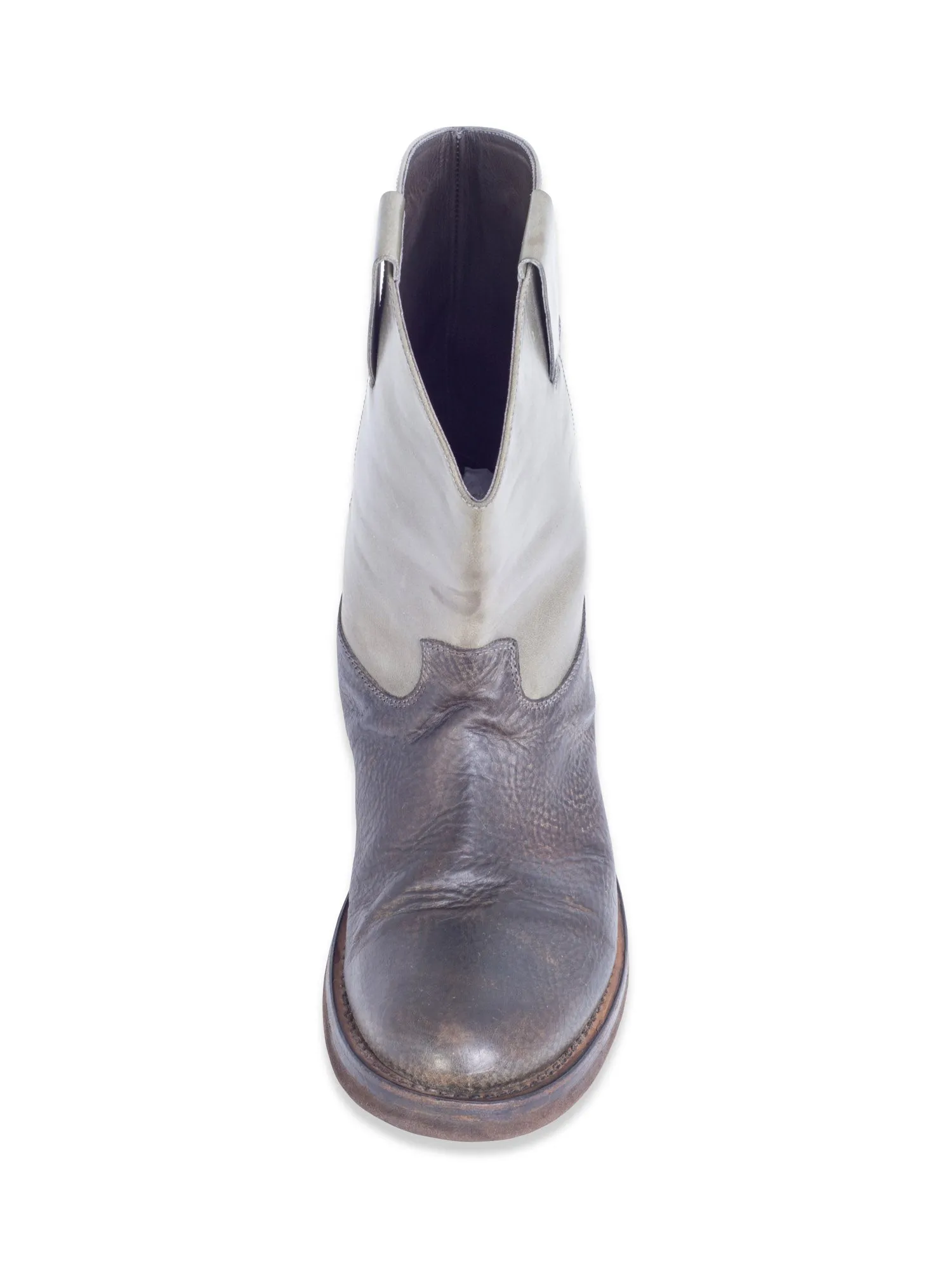 Brunello Cucinelli Weathered Leather Cowboy Boots Brown Taupe