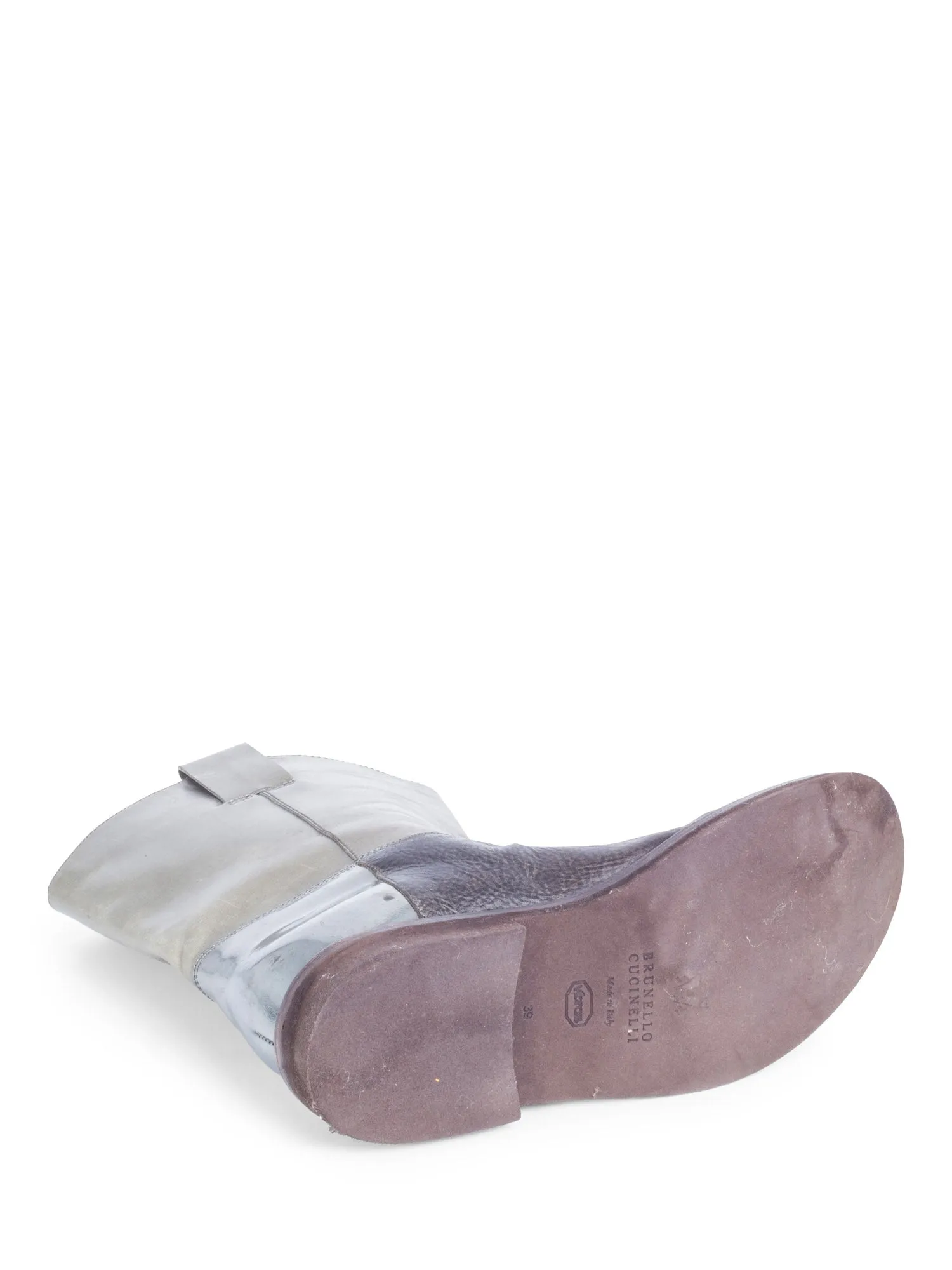 Brunello Cucinelli Weathered Leather Cowboy Boots Brown Taupe