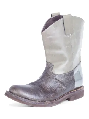 Brunello Cucinelli Weathered Leather Cowboy Boots Brown Taupe