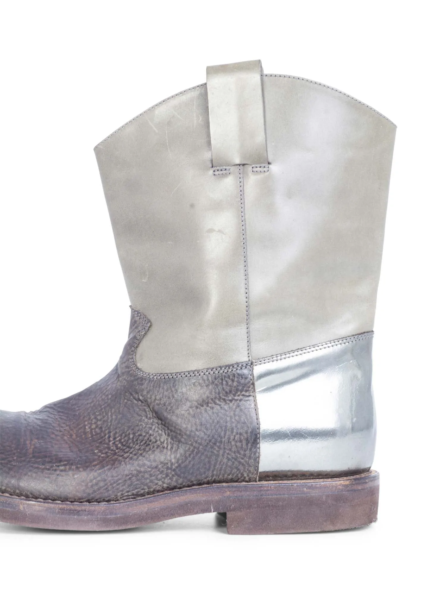 Brunello Cucinelli Weathered Leather Cowboy Boots Brown Taupe