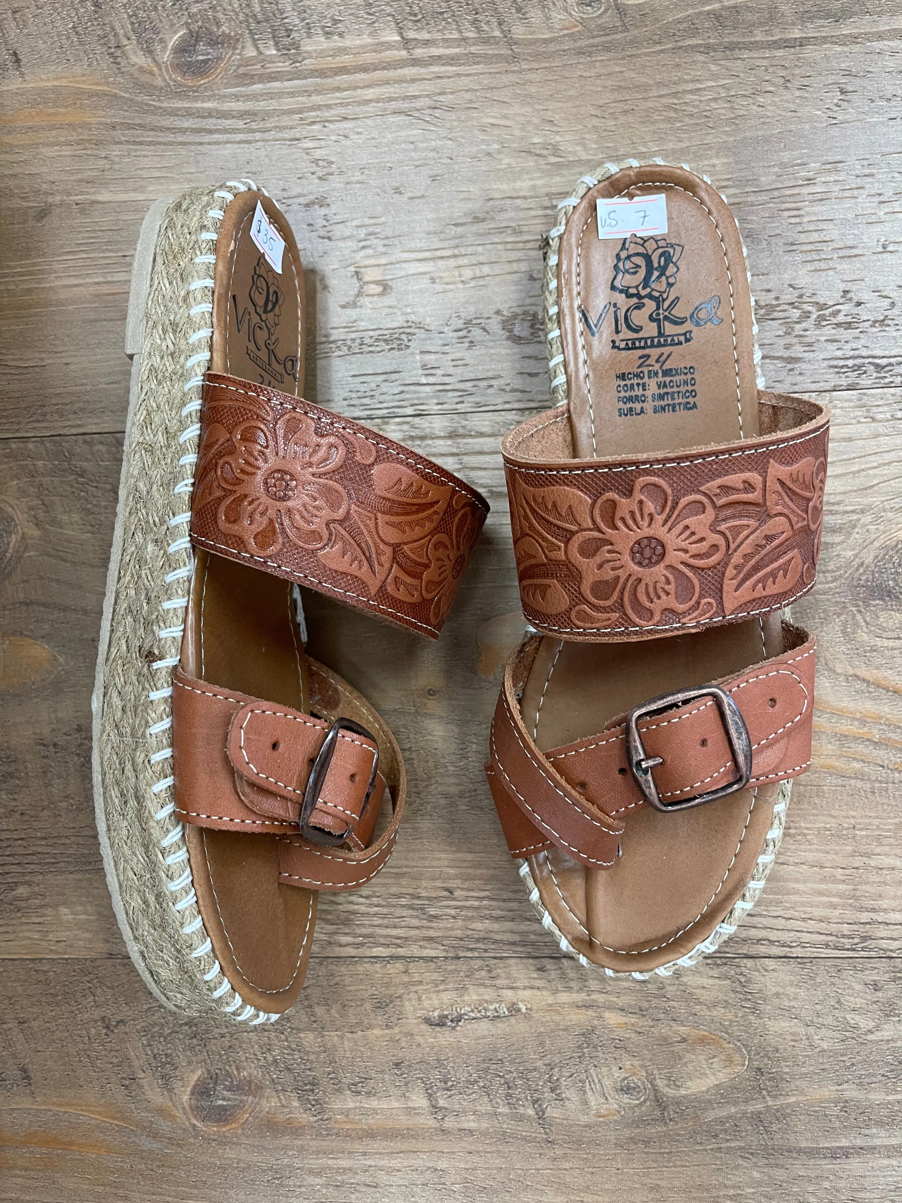Camel Leather Espadrille Style Sandals