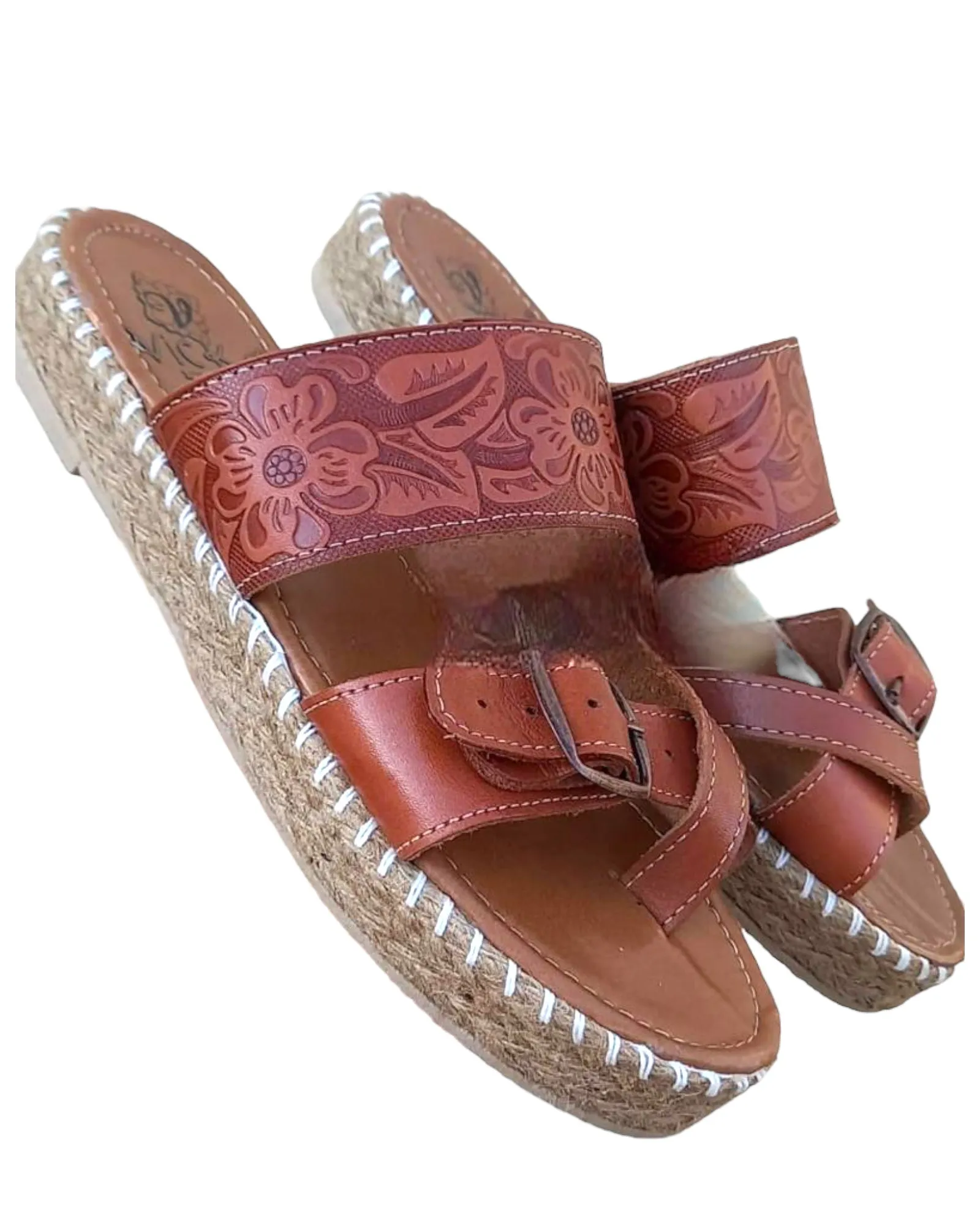 Camel Leather Espadrille Style Sandals