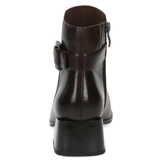 Caprice 25340-41 337 Ladies Dark Brown Leather Side Zip Ankle Boots