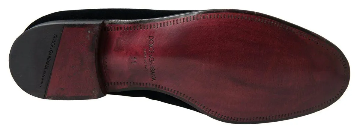 Dolce & Gabbana Black Velvet Loafers Bee Crown Embroidery Shoes Dress