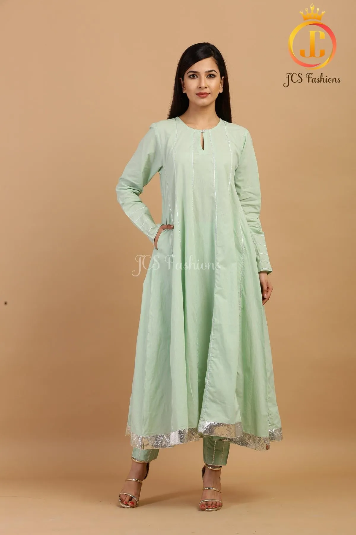 Elegant Pista Green Slack Anarkali Kurta