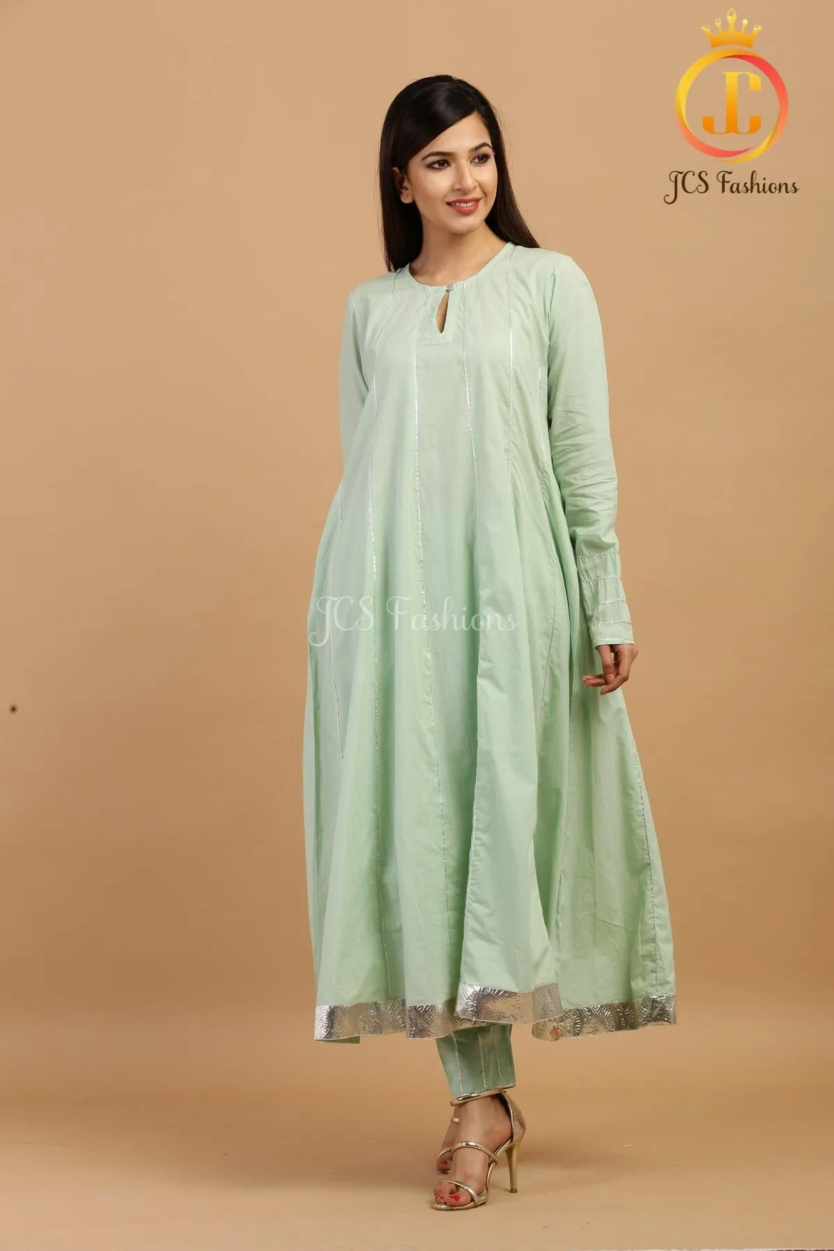 Elegant Pista Green Slack Anarkali Kurta