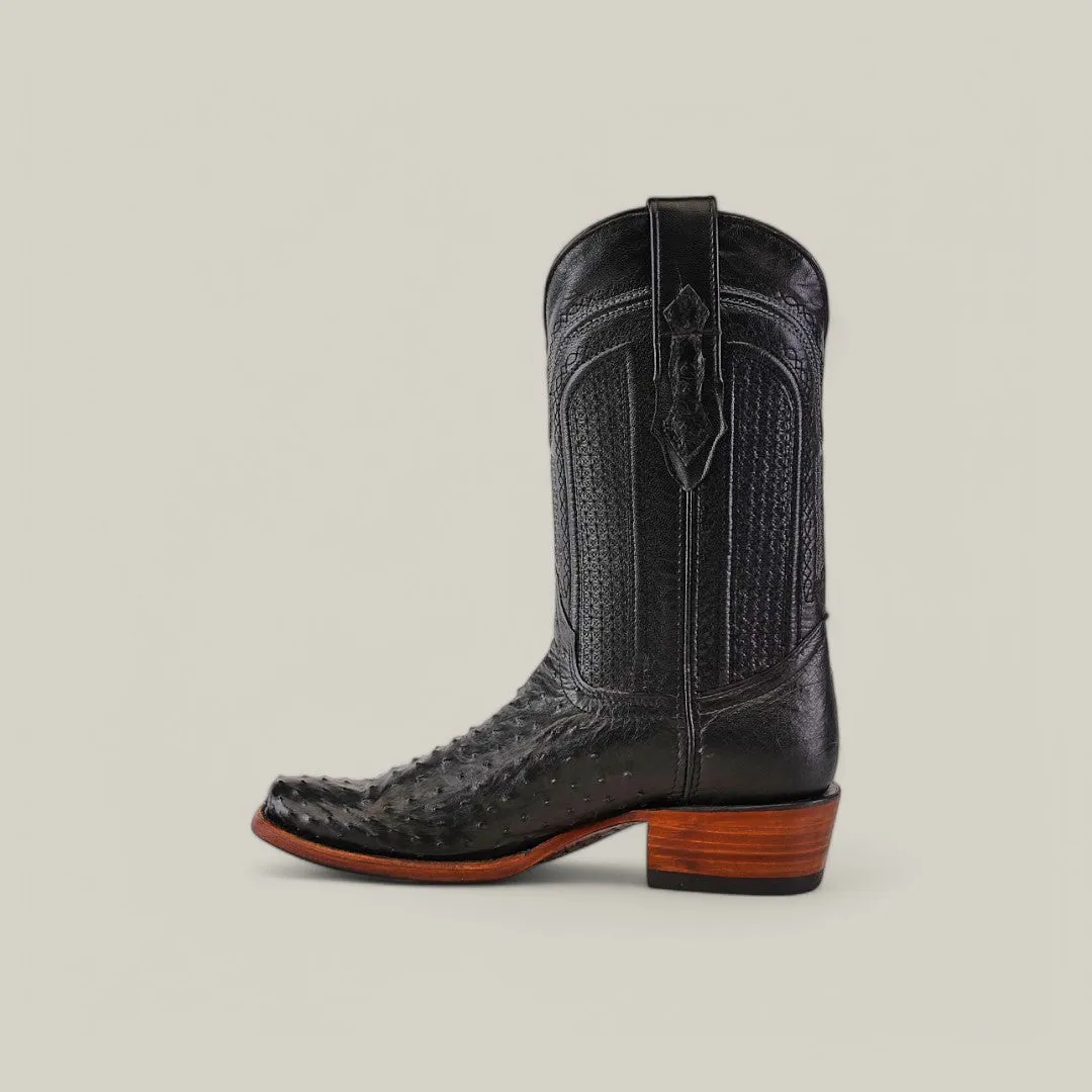 Exotic Ostrich - Black - Narrow Square Toe
