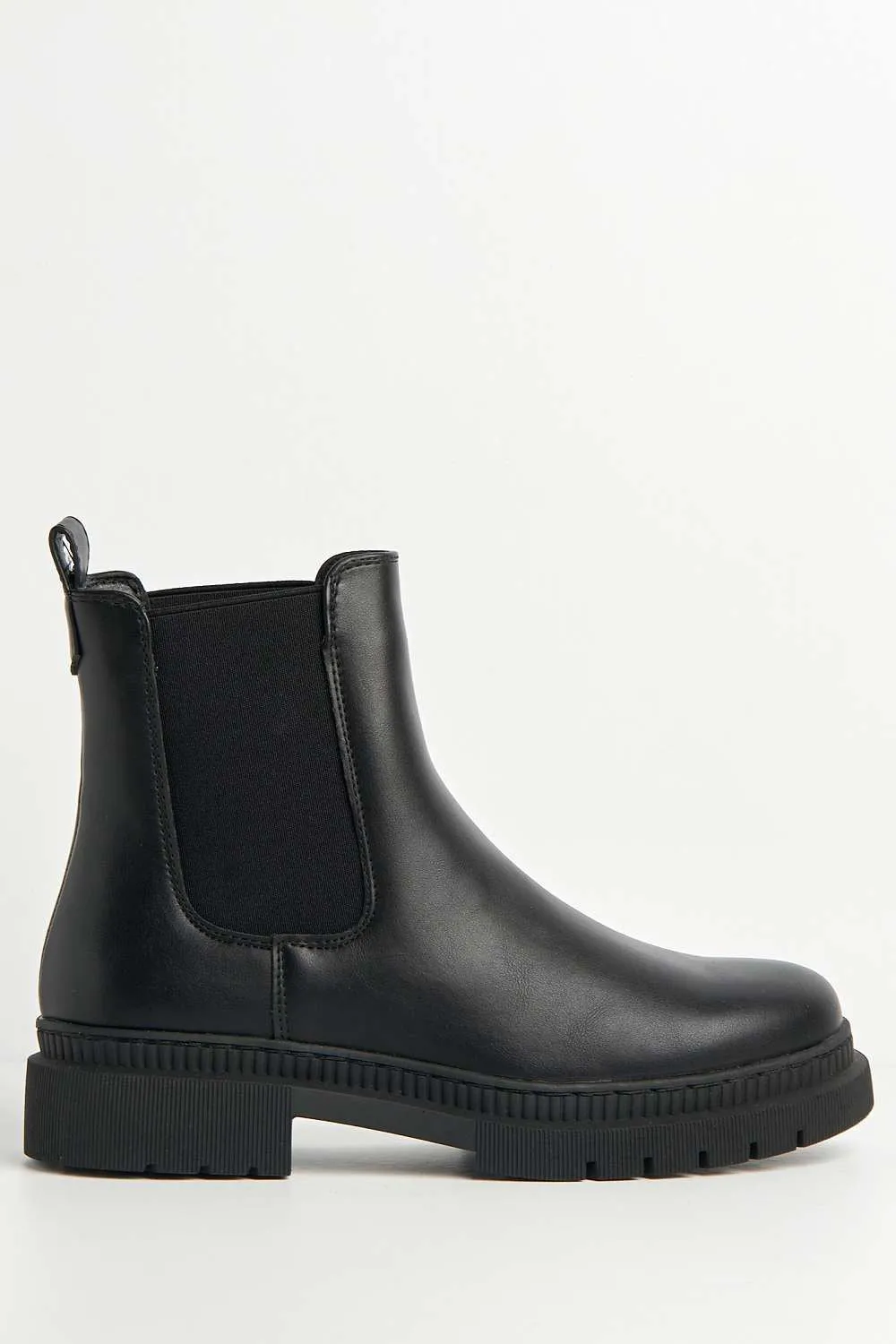 Fozia Round Toe Stretch Panel Ankle Boots in Black Matt