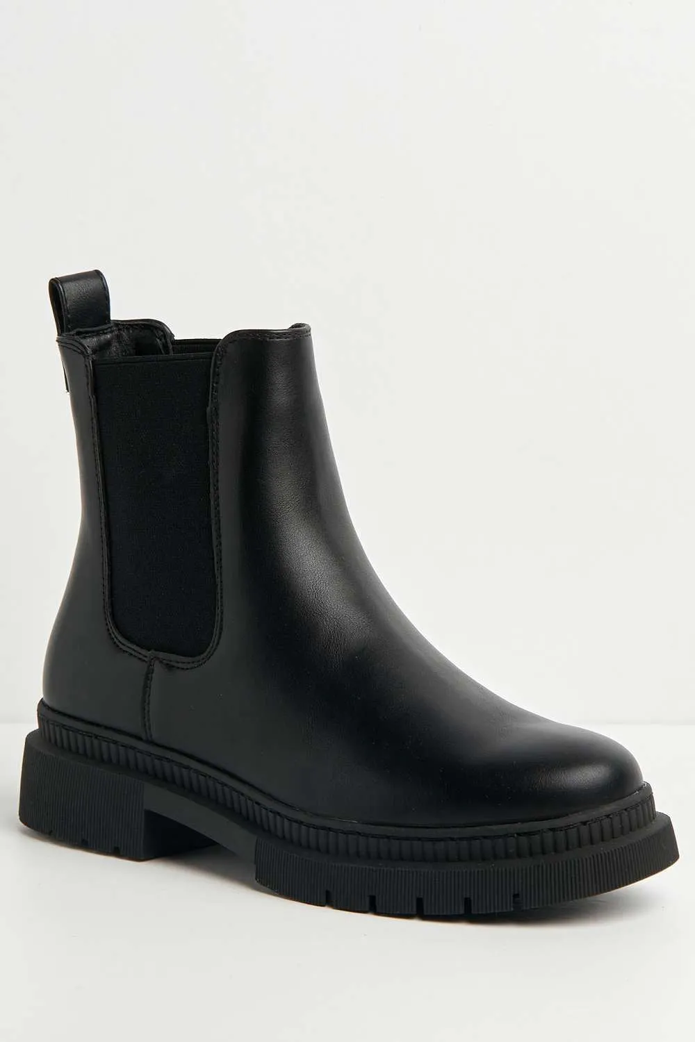 Fozia Round Toe Stretch Panel Ankle Boots in Black Matt