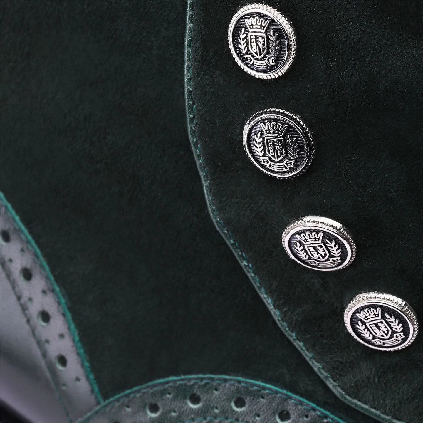 Green Suede & Leather Brogue High-Top Boots
