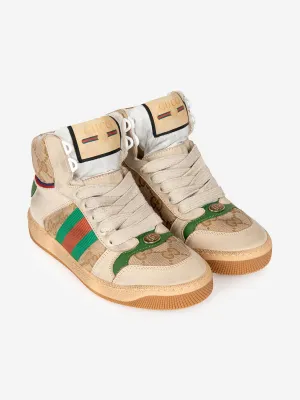 Gucci Kids Beige and Green Screener High Trainers