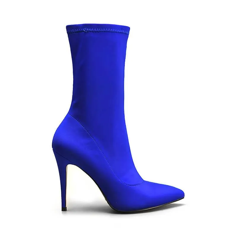 High Heel Bright Color Zipper Calf Sock Boots