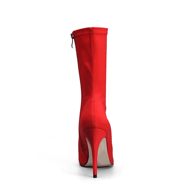 High Heel Bright Color Zipper Calf Sock Boots