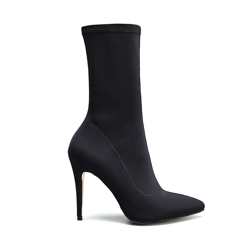 High Heel Bright Color Zipper Calf Sock Boots