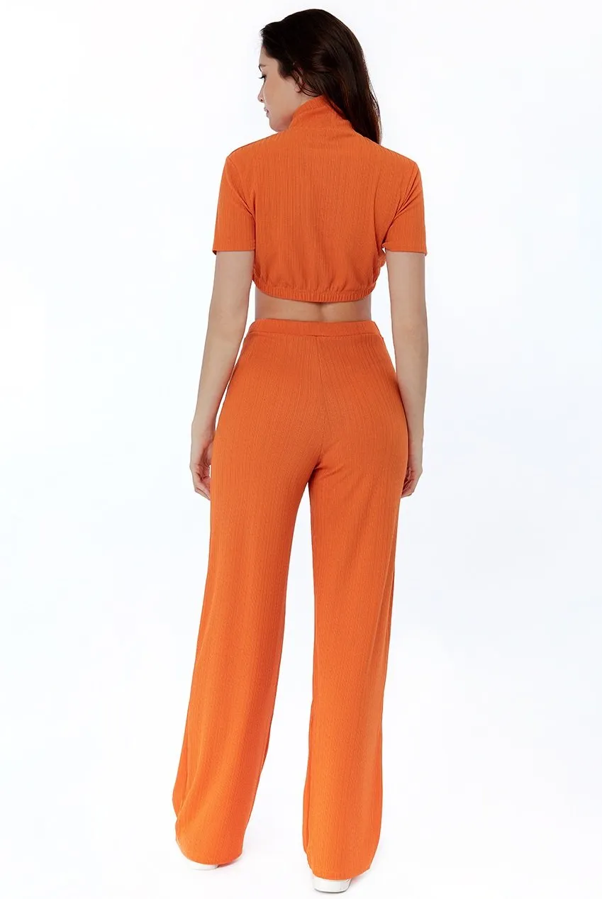 High Neck T-Shirt and Wide-leg Trousers Co-ord Set