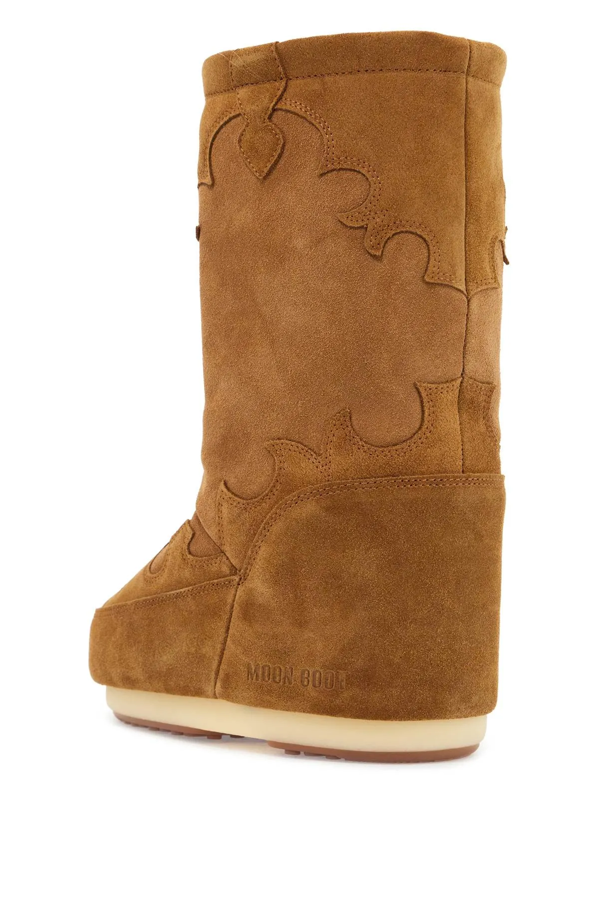 high suede boots in cognac with wedge embroidery 80D1402990 COGNAC