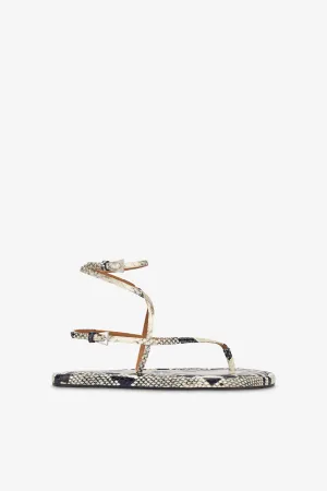 Lace-up sandals in natural python-print leather
