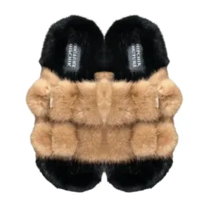 Luxe Mink Slide Sandals - Natural 'n' Black