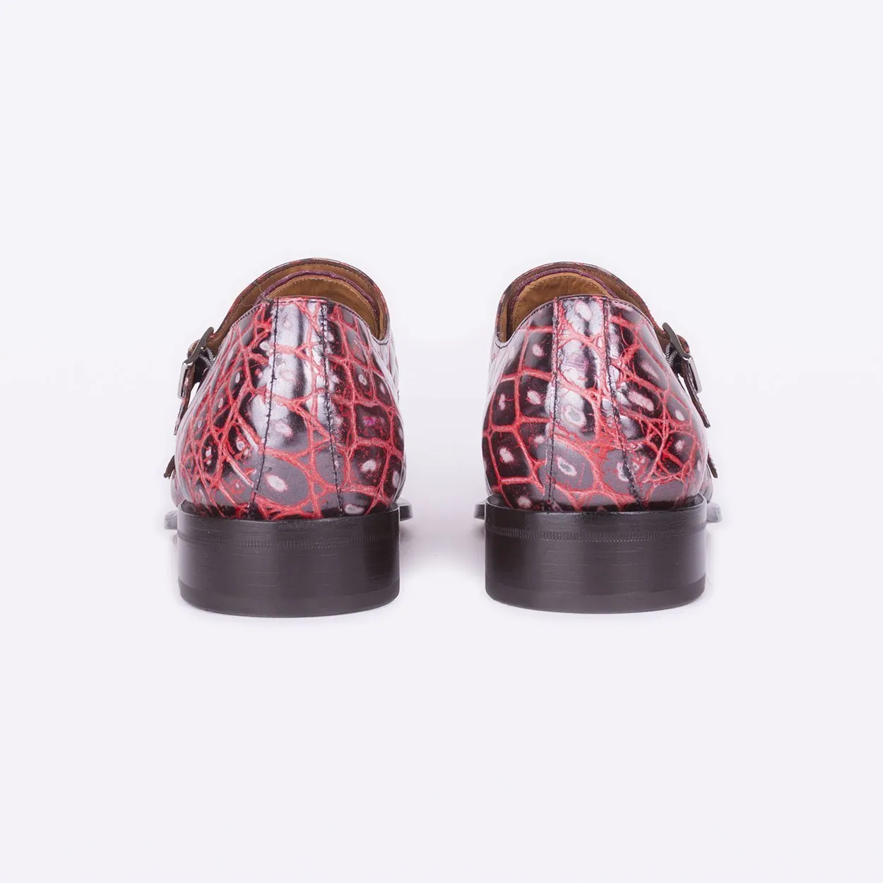 Mister 40079 Buxan Men's Shoes Burgundy Crocodile Print / Calf-Skin Leather Monk-Straps Loafers (MISS1052)