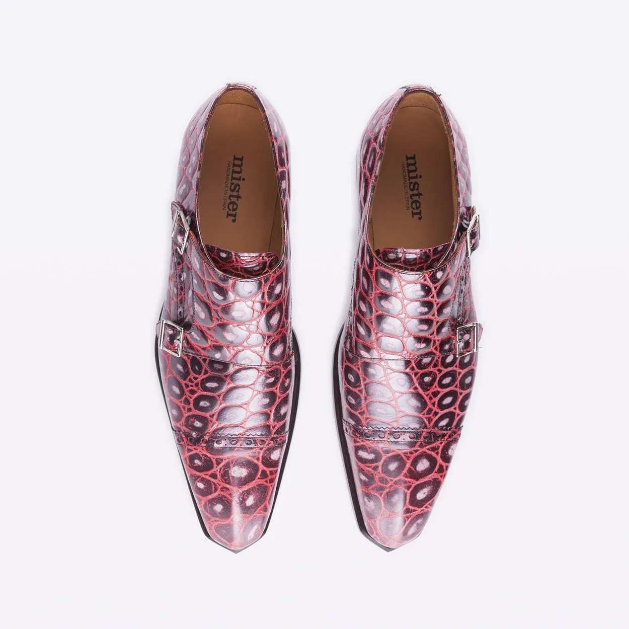 Mister 40079 Buxan Men's Shoes Burgundy Crocodile Print / Calf-Skin Leather Monk-Straps Loafers (MISS1052)