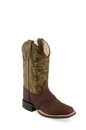 Old West Brown/Green Children Boys Leather Cowboy Boots 13D