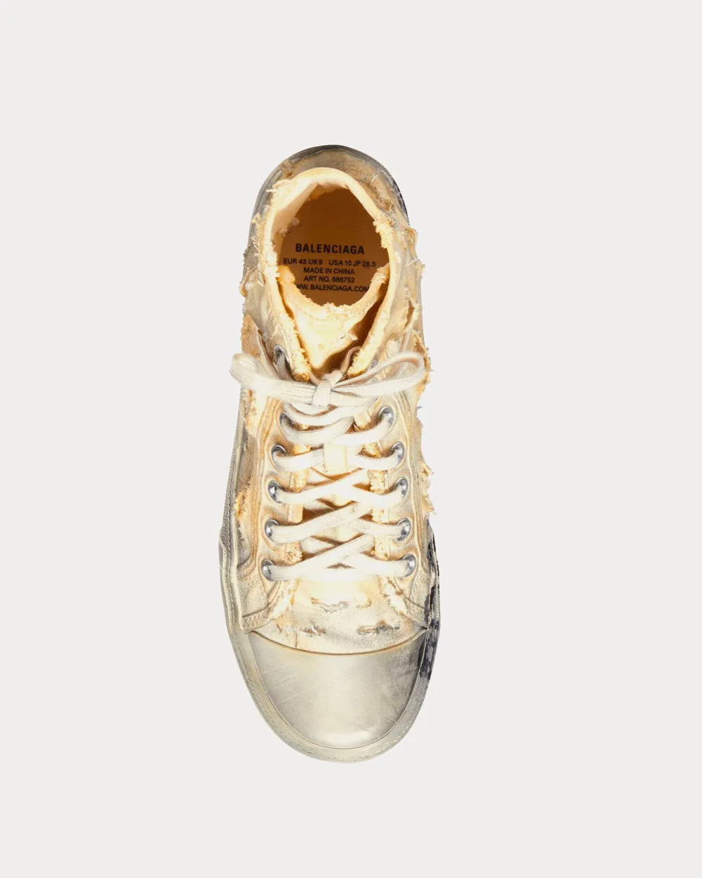 Paris Full Destroyed Cotton & Rubber White High Top Sneakers