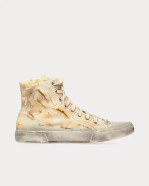 Paris Full Destroyed Cotton & Rubber White High Top Sneakers