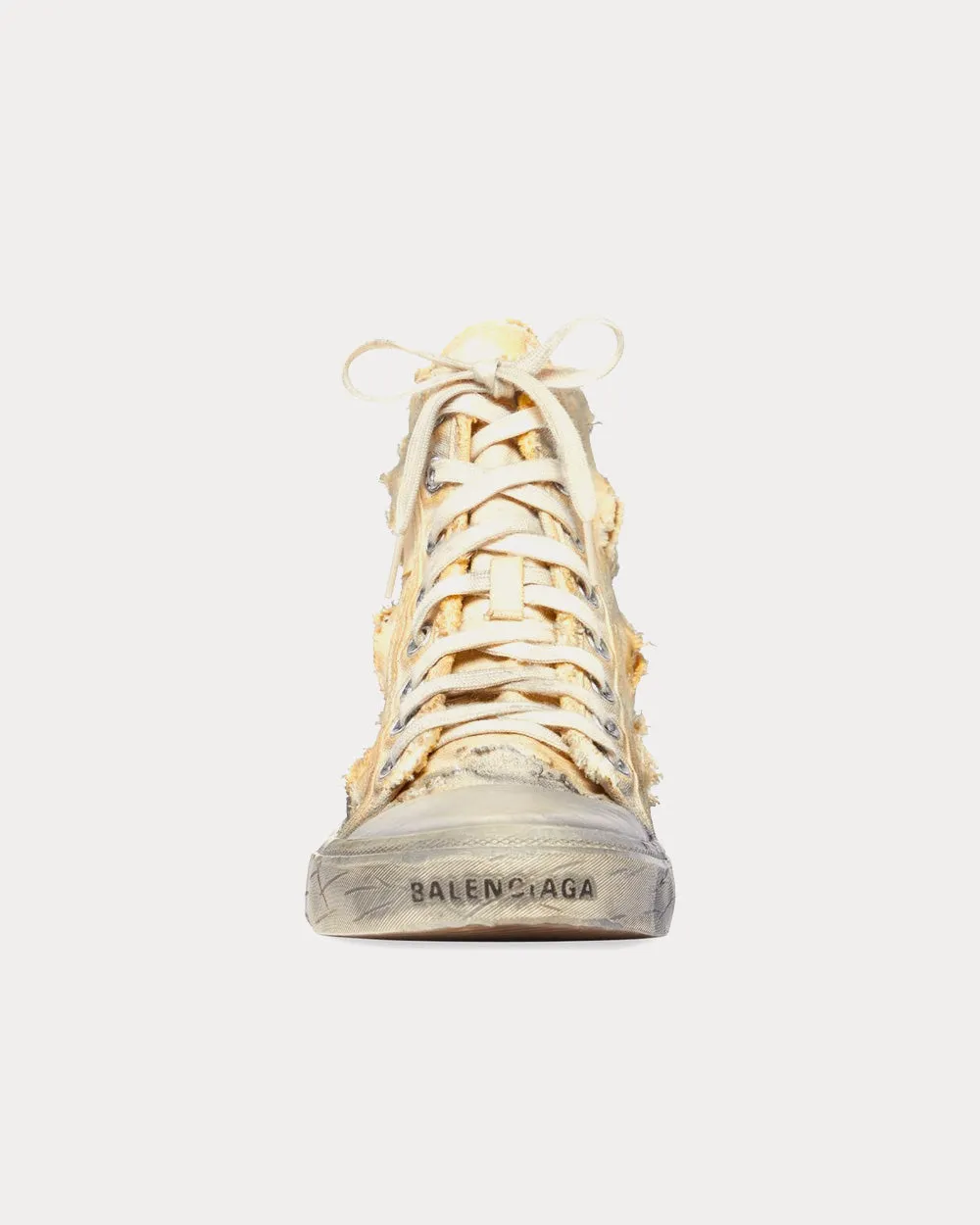 Paris Full Destroyed Cotton & Rubber White High Top Sneakers