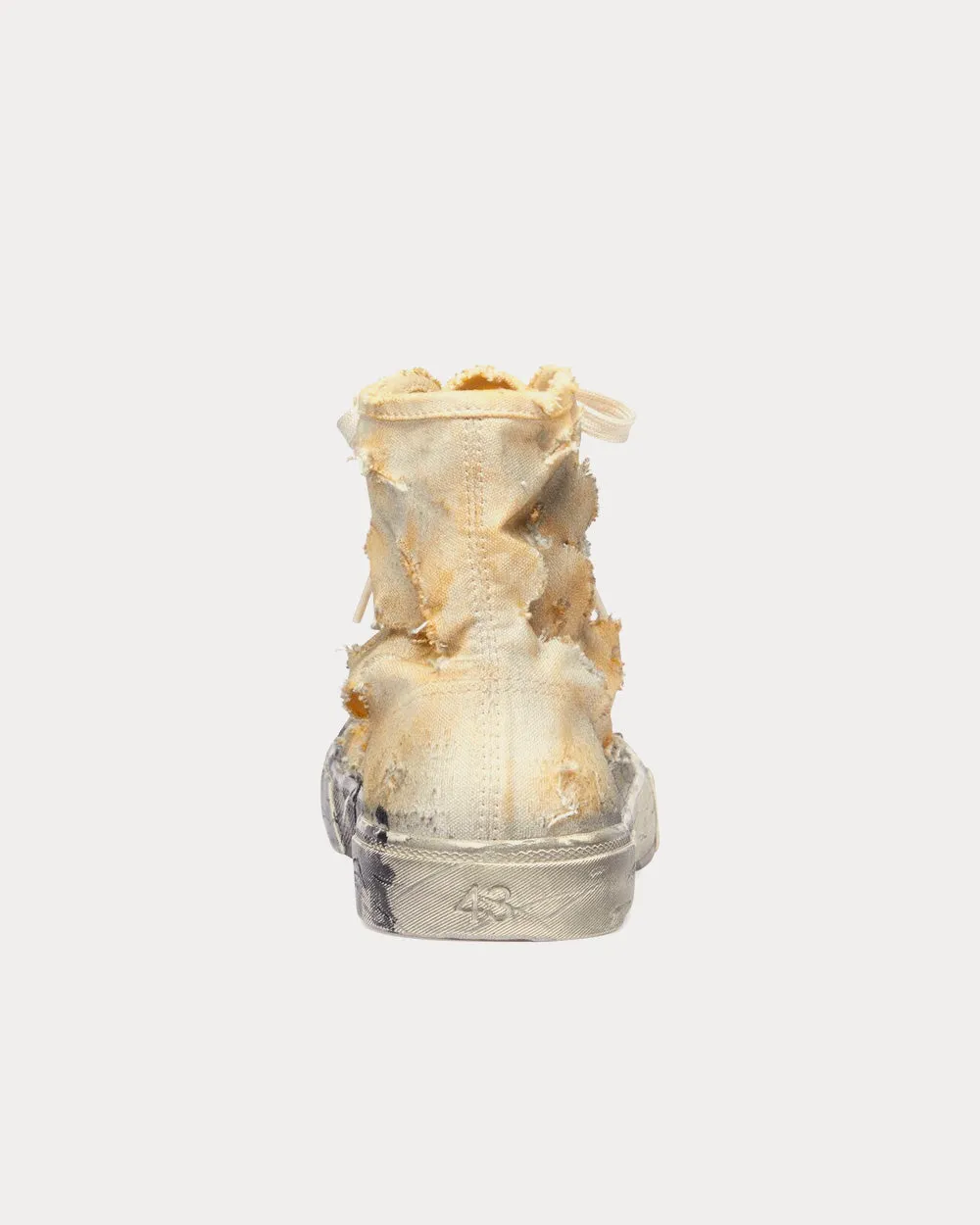 Paris Full Destroyed Cotton & Rubber White High Top Sneakers