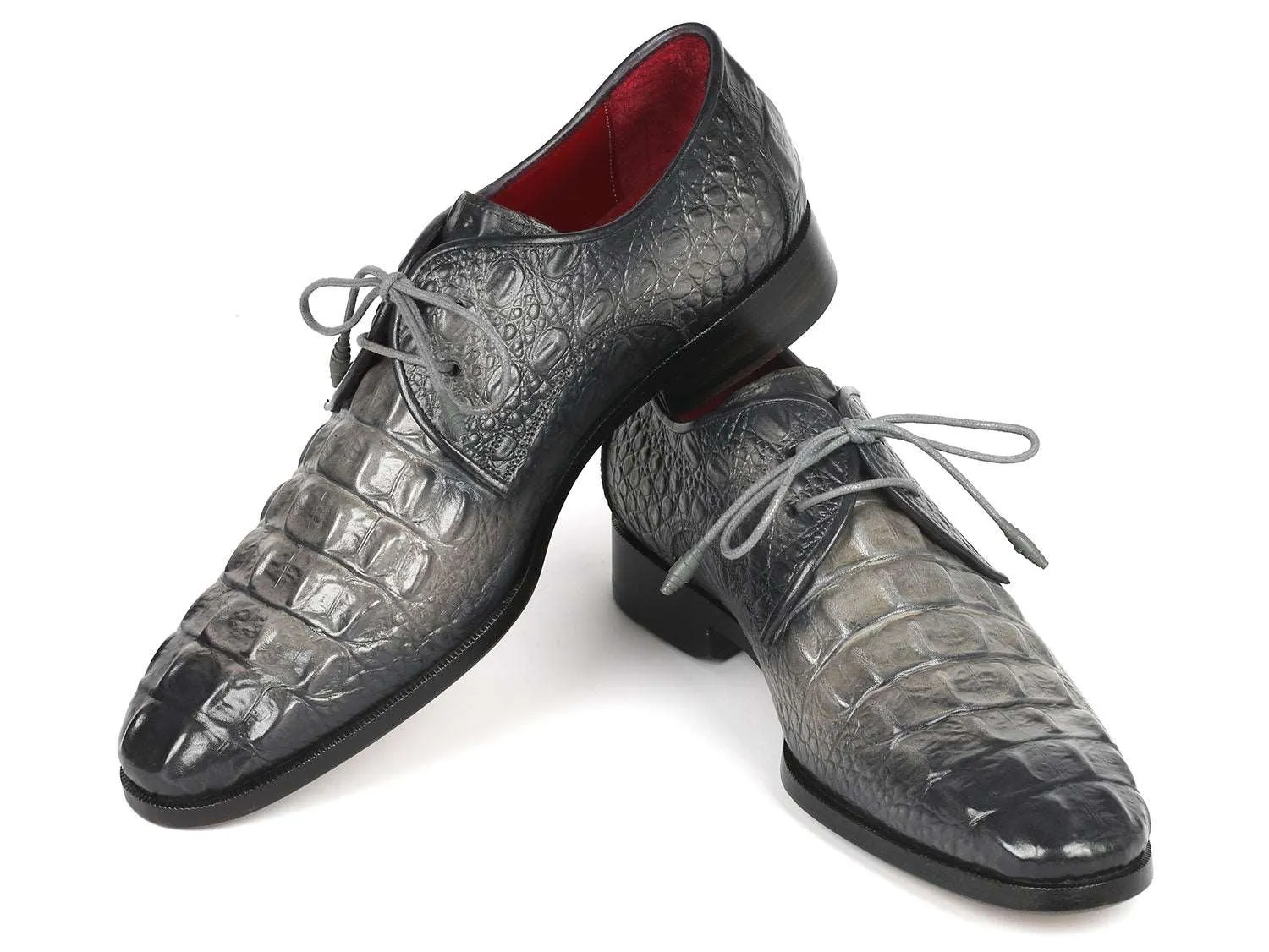 Paul Parkman Gray Crocodile Calfskin Derby Shoes