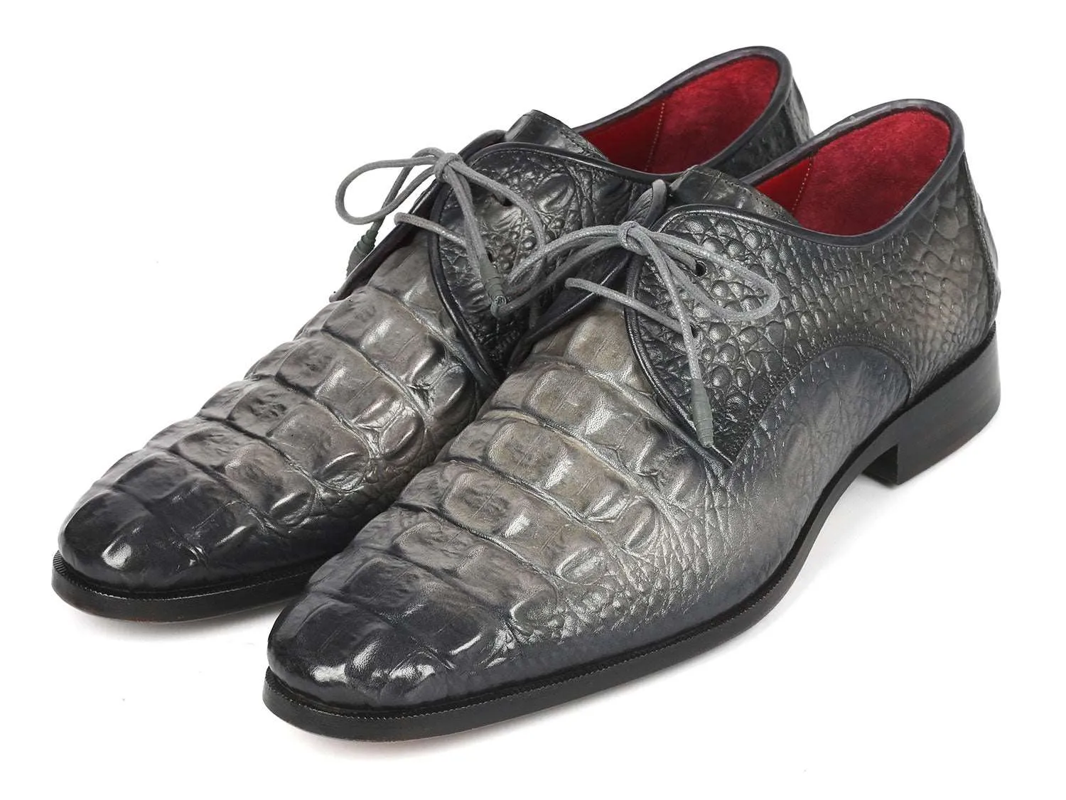 Paul Parkman Gray Crocodile Calfskin Derby Shoes