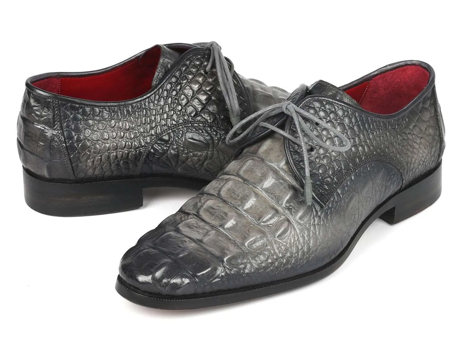 Paul Parkman Gray Crocodile Calfskin Derby Shoes