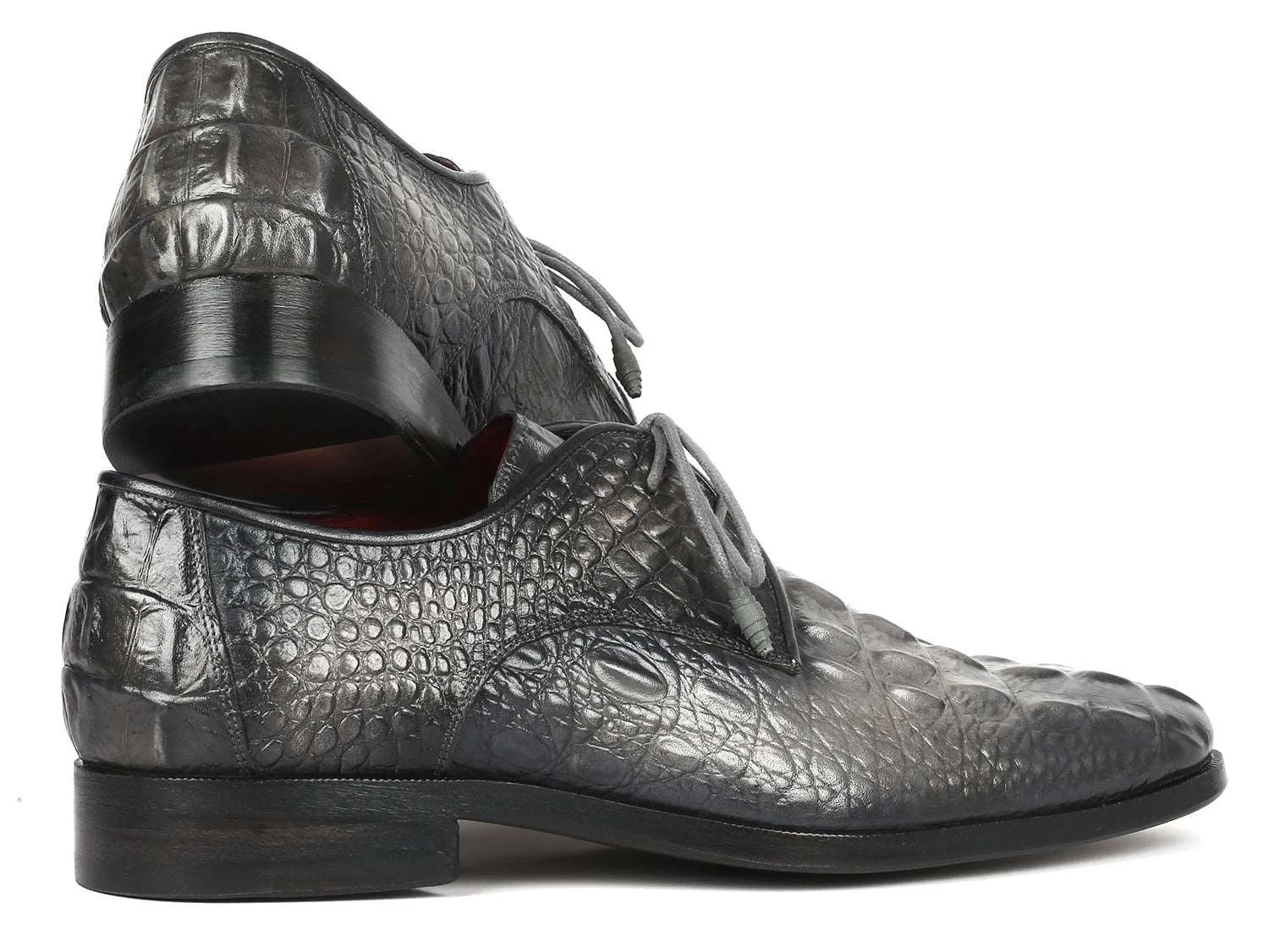 Paul Parkman Gray Crocodile Calfskin Derby Shoes