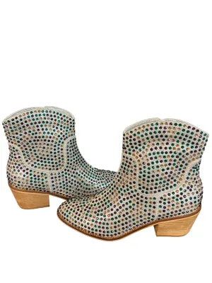 Purple, Green and Gold Stacked Heel Boots