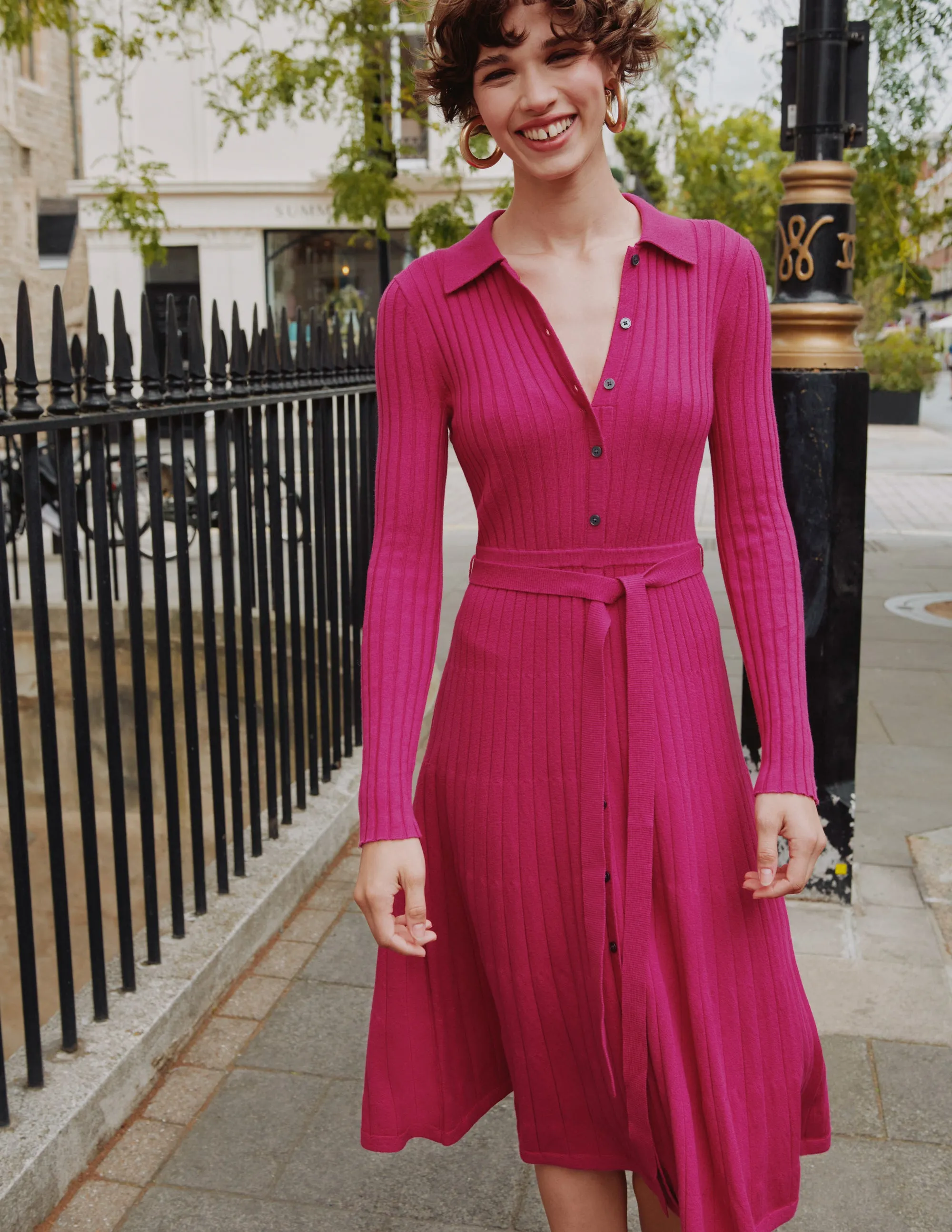 Rachel Knitted Shirt Dress-Vibrant Plum