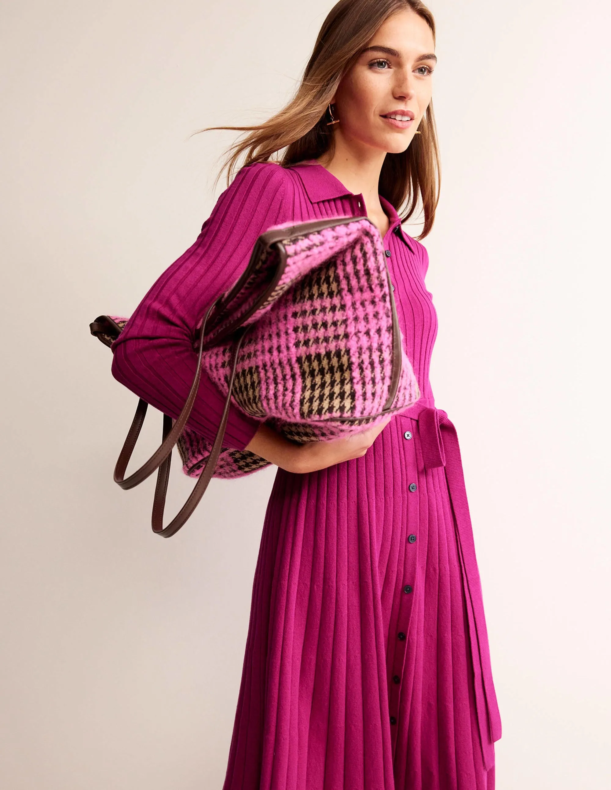 Rachel Knitted Shirt Dress-Vibrant Plum