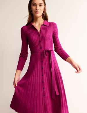 Rachel Knitted Shirt Dress-Vibrant Plum