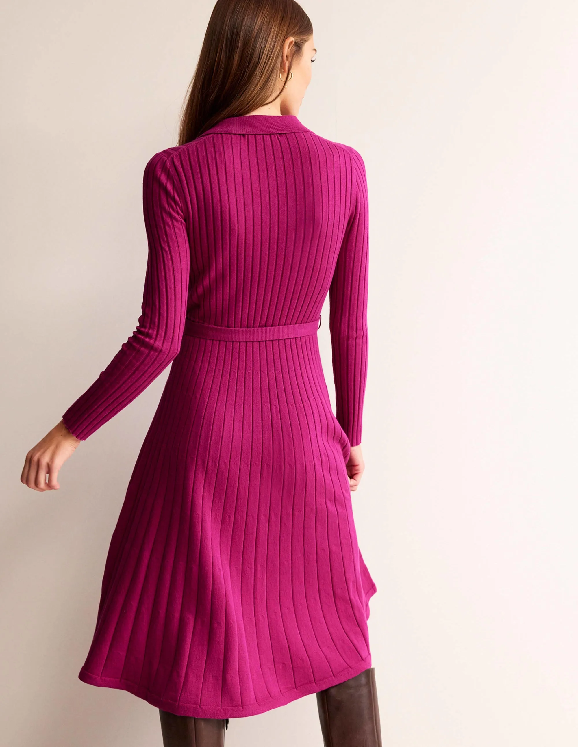 Rachel Knitted Shirt Dress-Vibrant Plum