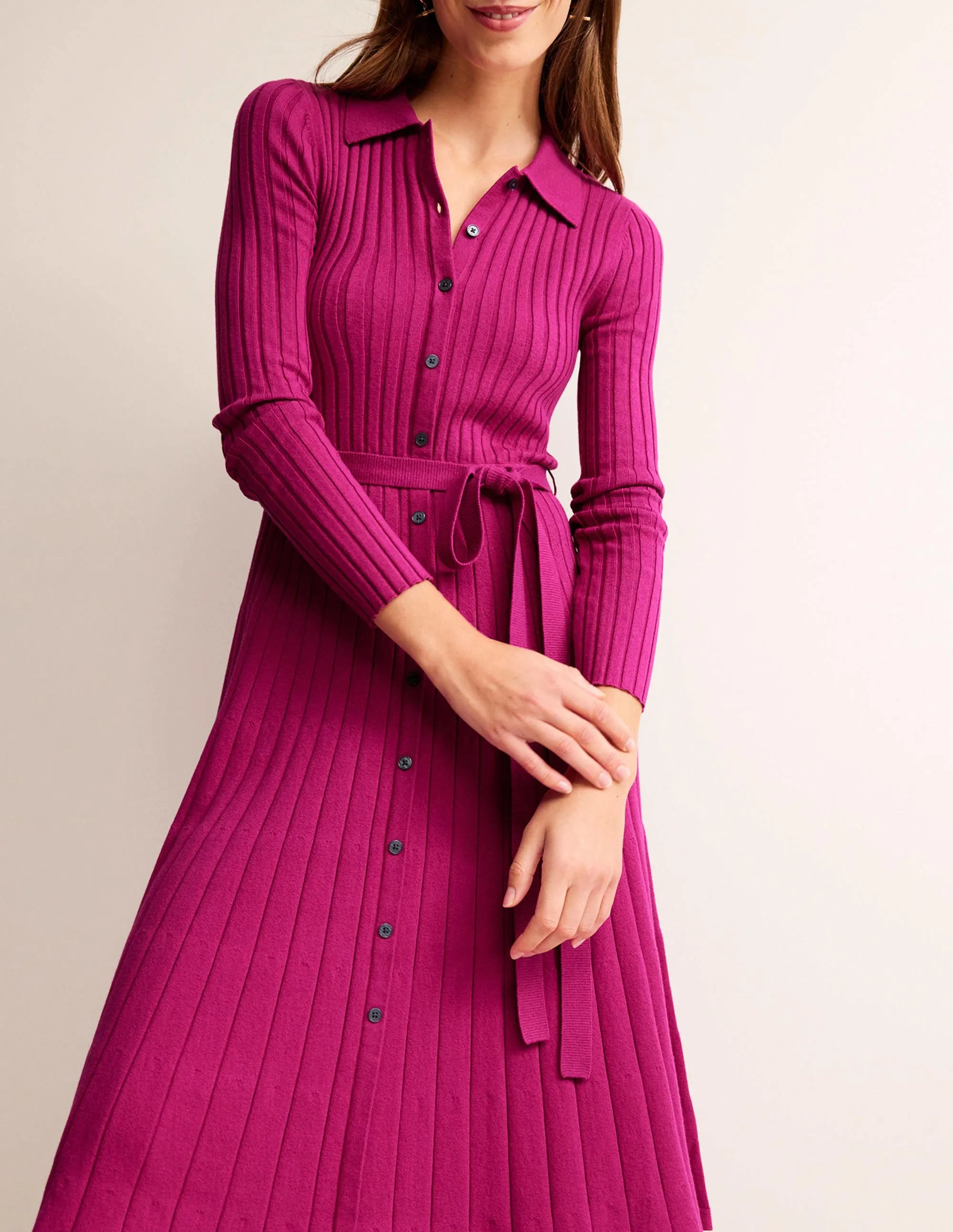 Rachel Knitted Shirt Dress-Vibrant Plum