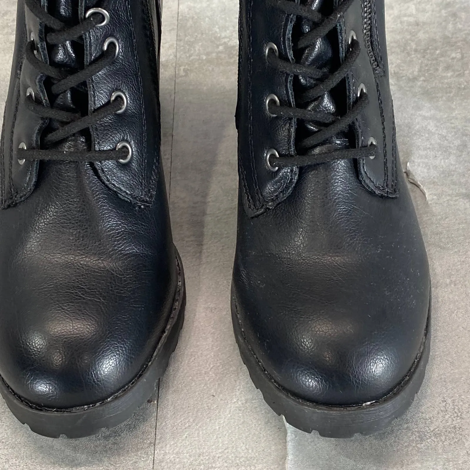 SUN STONE Women's Black Sloanie Block-Heel Lug Sole Side-Zip Hiker Boots SZ 8.5
