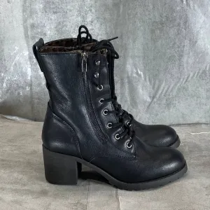 SUN STONE Women's Black Sloanie Block-Heel Lug Sole Side-Zip Hiker Boots SZ 8.5