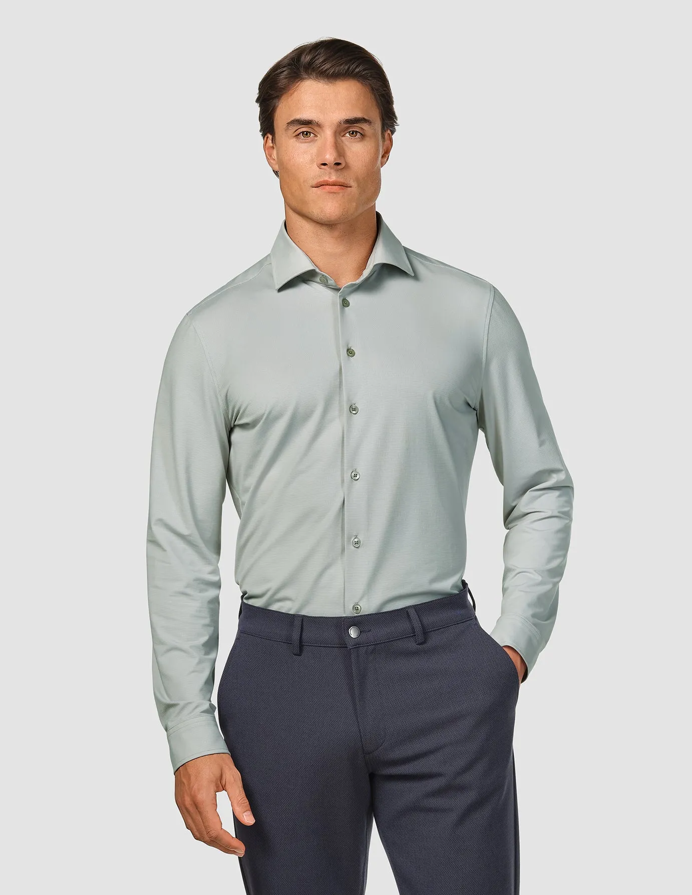 Travel Shirt Mint Grey Slim