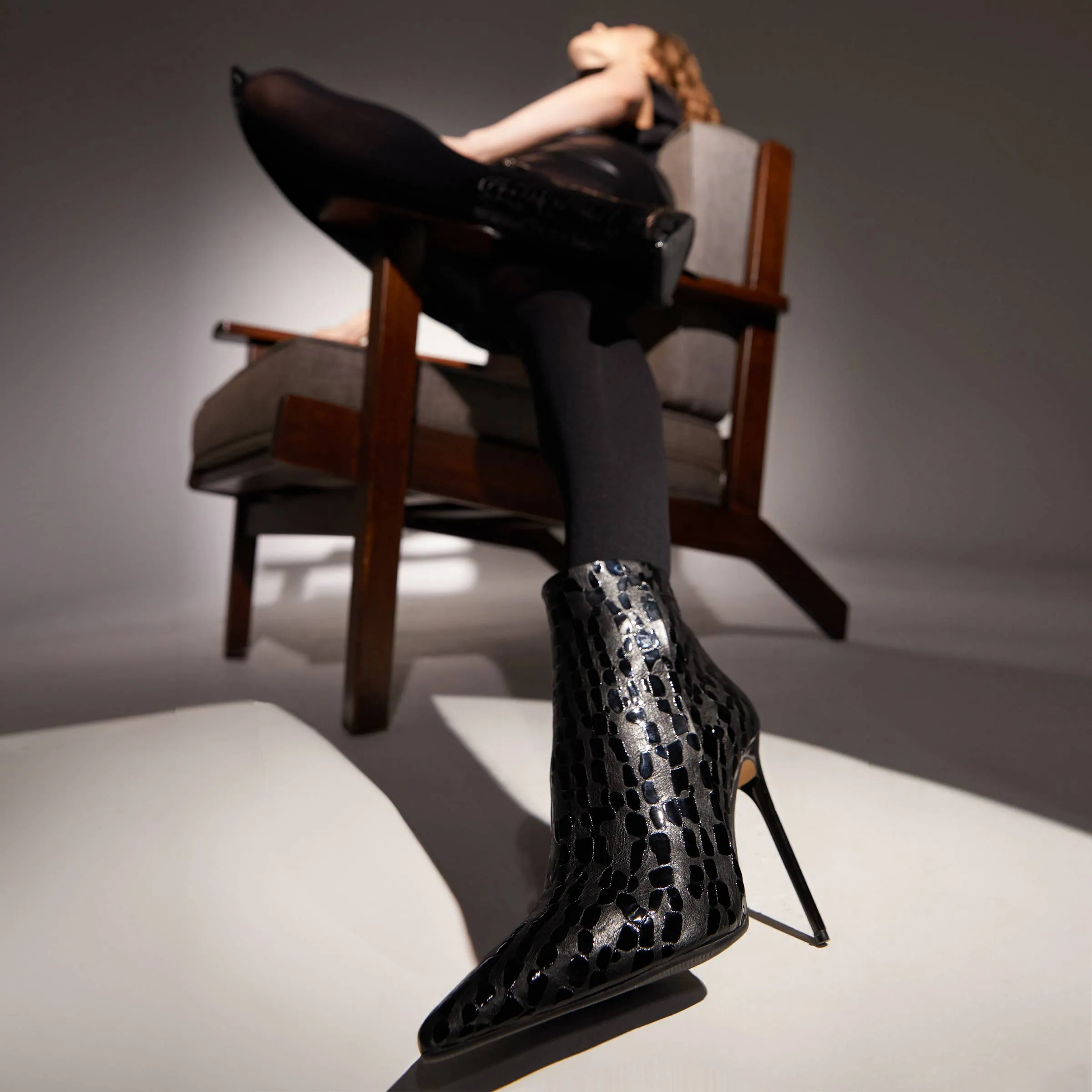 Women's Rugan Calf Leather High Heel Handmade Ankle Boots W4000